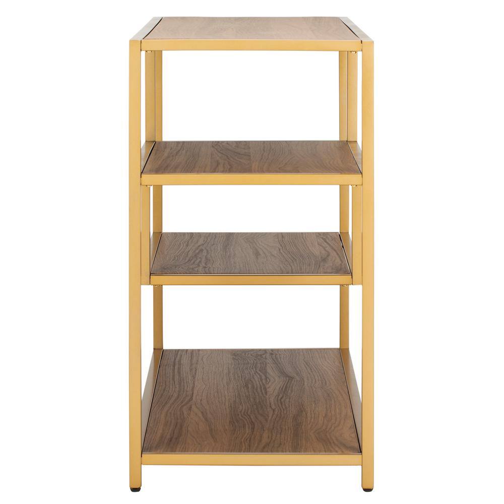 Walnut and Gold 3-Tier Geometric Console Table with Storage