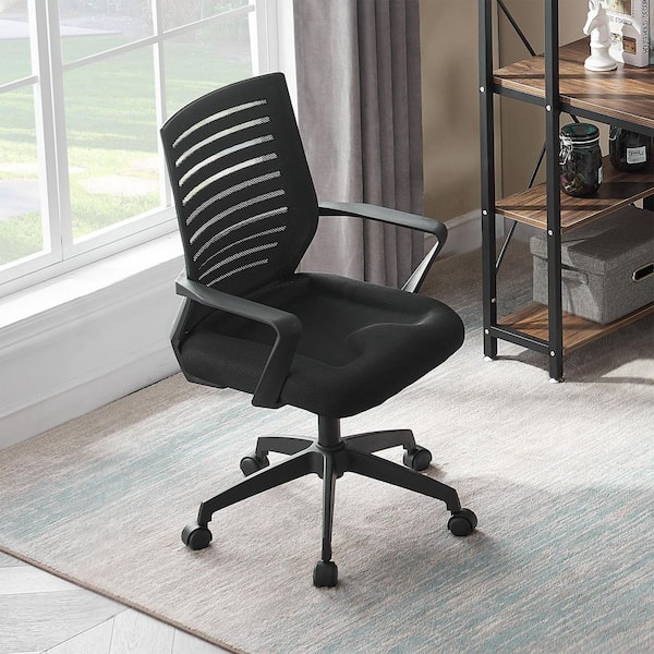 Office Chair Mesh Swivel Ergonomic Task Chair in Black with Flim-up Arms, Breathable Lumbar Support, Adjustable Height