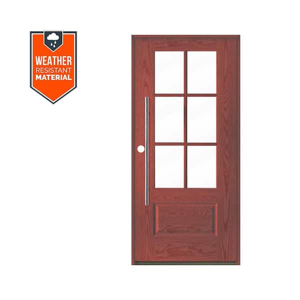 Krosswood Doors Farmhouse Faux Pivot 36 in. x 79 in. 6-Lite Right-Hand/Inswing Clear Glass Redwood Stain Fiberglass Prehung Front Door