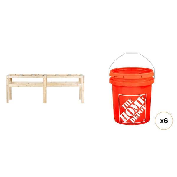 5 Gallon Orange Bucket and 6-Bucket Cedar Elevated Garden Bed (84 in. L x 16 in. W x 30 in. H)