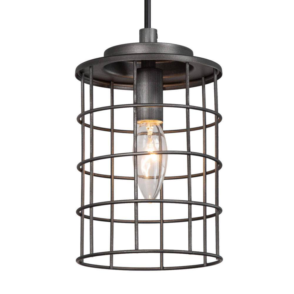 Industrial 40W 1-Light Brushed Silver Drum Mini Pendant Light with Metal Cage Shade and No Bulb Included price history on PriceWatchPro