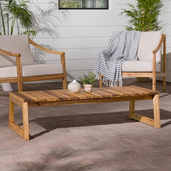 Walker Edison Furniture Company Natural Modern Wooden Rectangle Outdoor Box-Leg Coffee Table