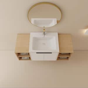48 in. W x 18.5 in. D x 21 in. H Wall Mounted Single Sink Bath Vanity in White with White Ceramic Top, Soft Close Doors