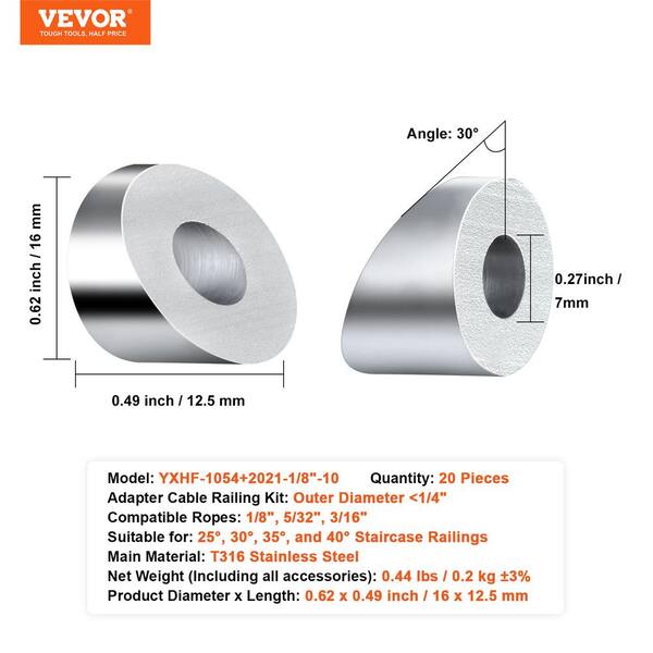 VEVOR Cable Railing Kit 1/8 in. Wheel Protector Sleeves Bundle with Black Invisible Swage Tensioner and Terminal (20-Pack)
