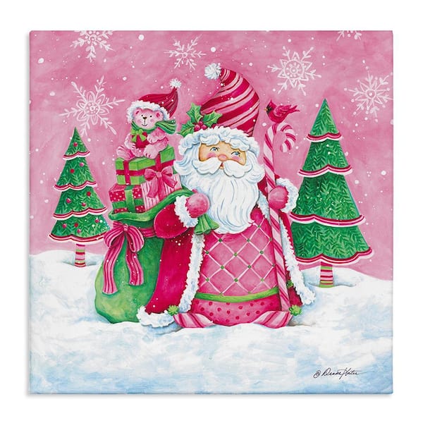 Stupell Industries Pink and Green Santa Scene byDiane Kater 1 Piece Unframed Graphic Print Nature Poster Art Print 17 in. x 17 in.