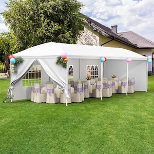 10 ft. x 30 ft. Outdoor Garden Gazebo Wedding Party Tents Canopy Marquee with 5 Removable Sidewalls, White