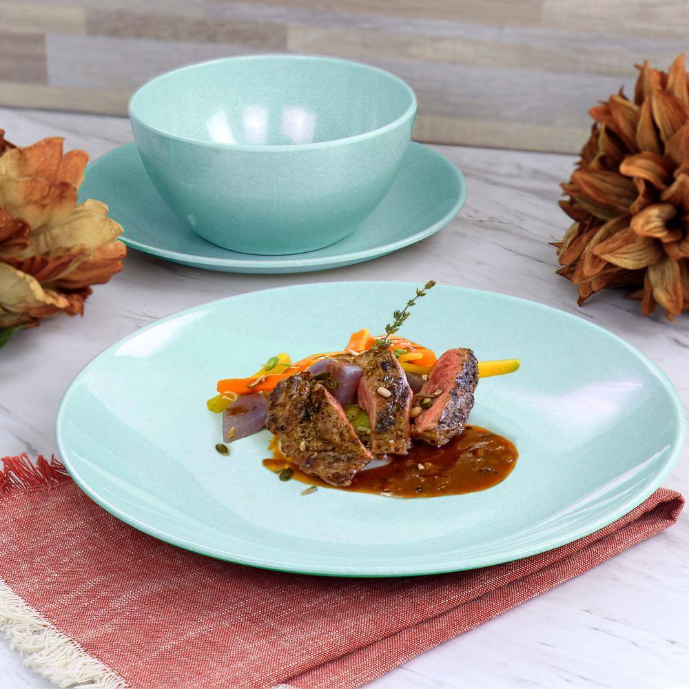 Blue Melamine 12-Piece Outdoor Dinnerware Set, Service for 4