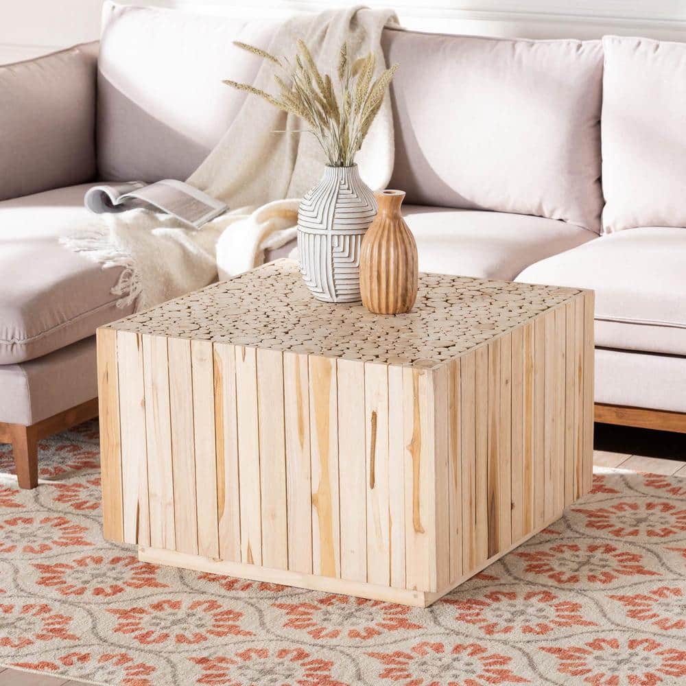 Augusta Natural Teak Wood Square Cocktail Table with Plinth Base