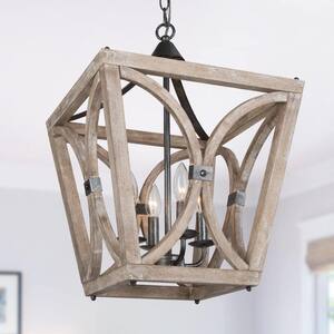 Modern Farmhouse Cage Dining Room Chandelier 4-Light Handcrafted Wood Chandelier