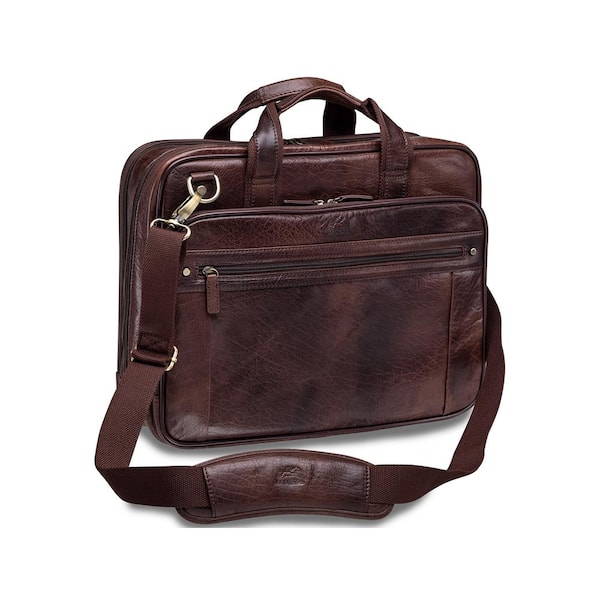 MANCINI Colombian Brown Leather Flap Messenger Bag for Tablet