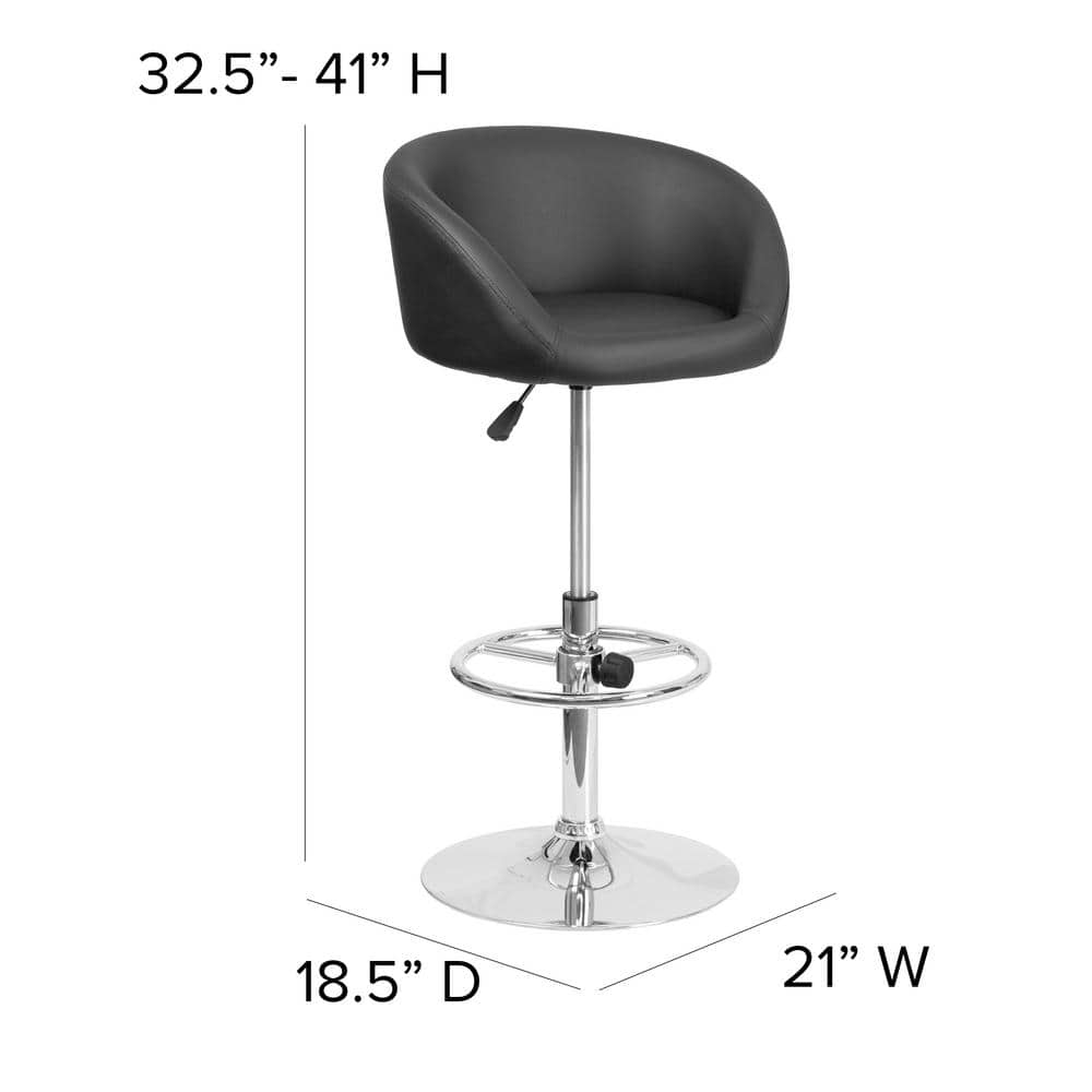 Modern Adjustable Black Vinyl Swivel Barstool with Chrome Base