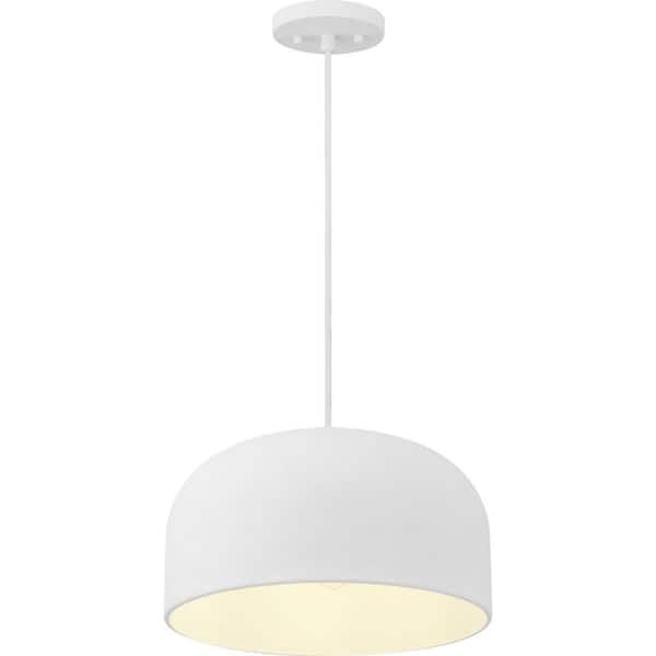 Arriccio 14 in. 1-Light White Plaster Round Shaded Pendant Light