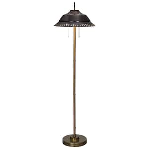 Devereaux 65.75 in. Antique Bronze and Gold Metal 3-Light Candlestick Standard Floor Lamp with Cone Shade