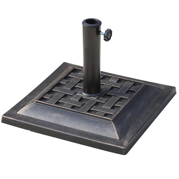Patio Market Umbrella Base Stand Resin Parasol Holder Square, Patio Umbrella Base in Antique Bronze