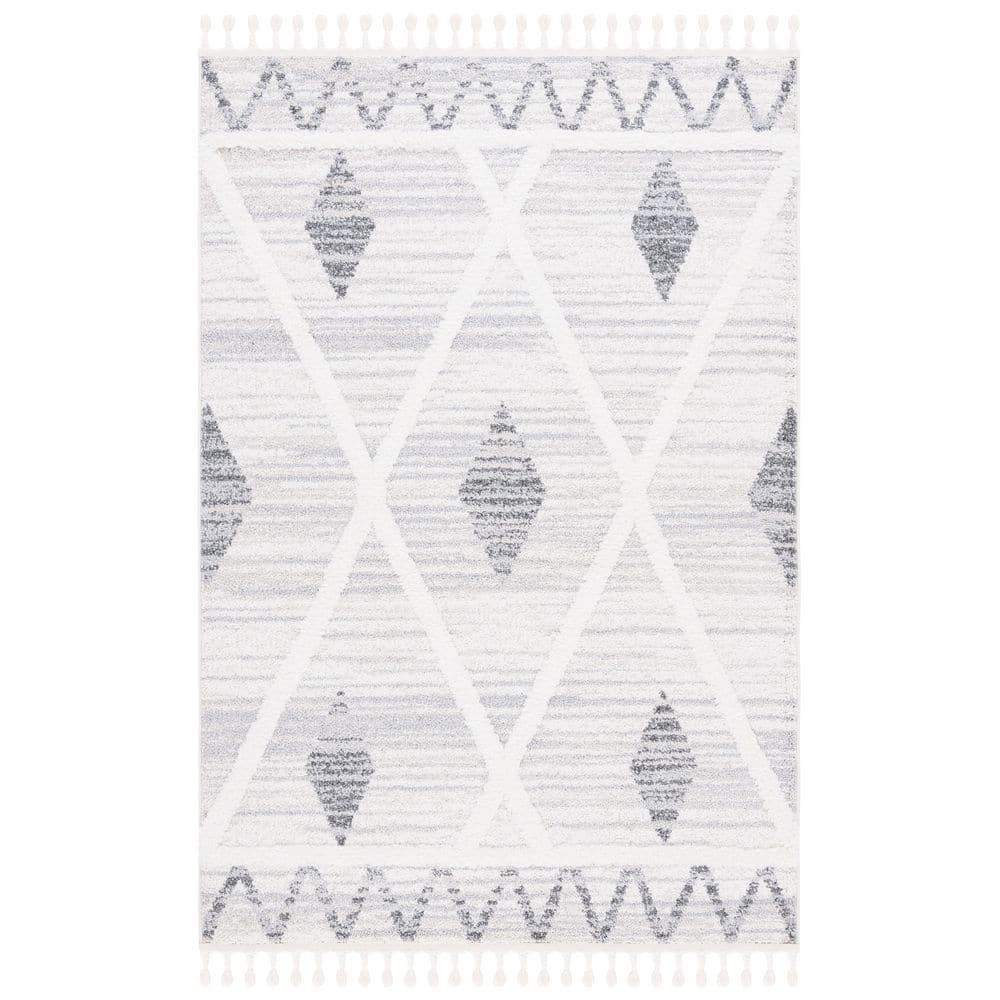 Moroccan Tassel Shag 5 ft. x 8 ft. Beige/Gray Zig-Zag Border Diamond Area Rug price history on PriceWatchPro