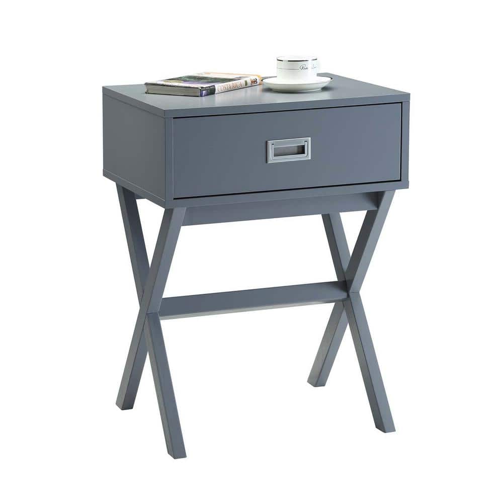 Modern Gray Wood Square End Table with Large Storage Drawer