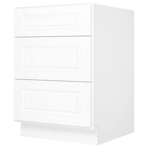 24 in. Wx24 in. Dx34.5 in. H in Raised Panel White Plywood Ready to Assemble Drawer Base Kitchen Cabinet with 3 Drawers