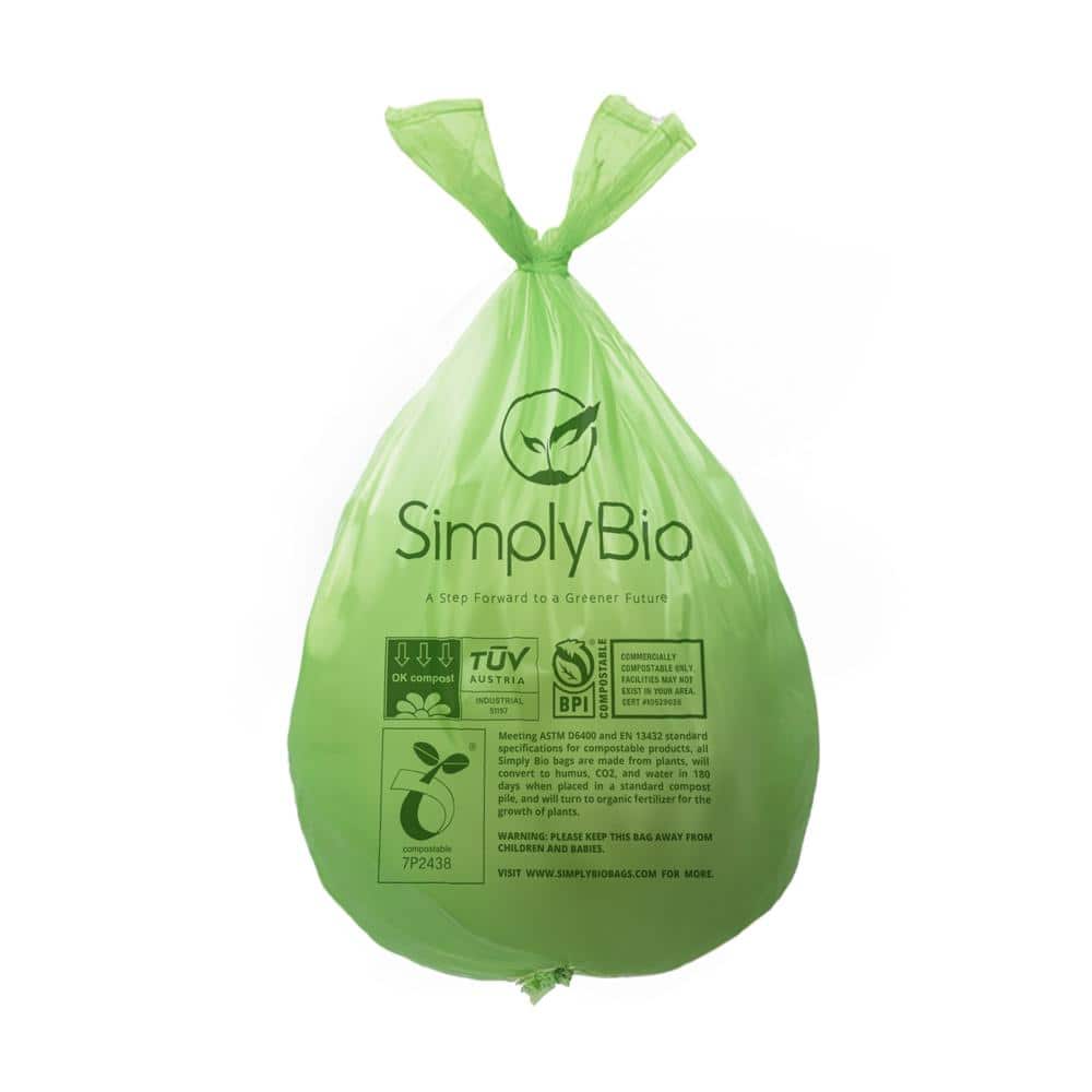 Simply Bio 1.6 gal. Compostable Trash Bags, Handle Tie, 0.67 mil., Small Kitchen Food Scrap Waste Bag (50-Count) SB-1-6GALH-50PK - The Home Depot Simply Bio 1.6 gal. Compostable Trash Bags, Handle Tie, 0.67 mil., Small Kitchen Food Scrap Waste Bag (50-Count) SB-1-6GALH-50PK - The Home Depot