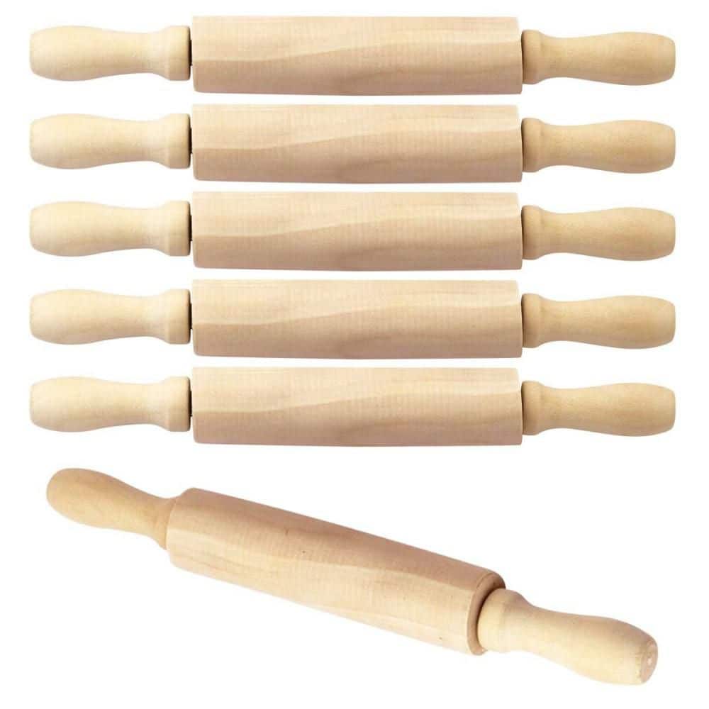 7.7 in. Wood Rolling Pin for Children, Kids, Art, Baking, Cookie Dough, Cooking, Clay, and Play Doh (6-Pack)