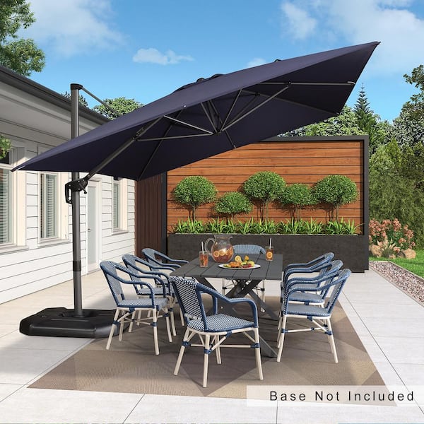 PURPLE LEAF 10 ft. x 13 ft. Patio Cantilever Aluminum Offset Umbrella with 360° Rotation for Garden Deck Pool, Navy Blue
