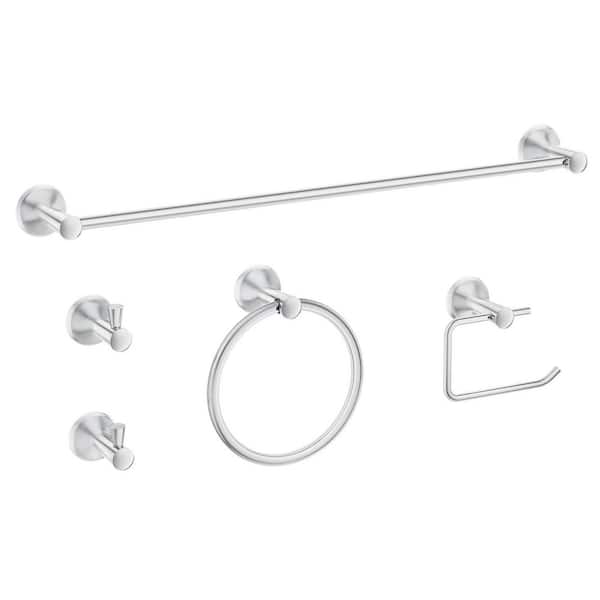 5-Piece Bath Hardware with Towel Bar, Towel Ring, Toilet Paper Holder, 2 Towel Hooks in Polished Chrome