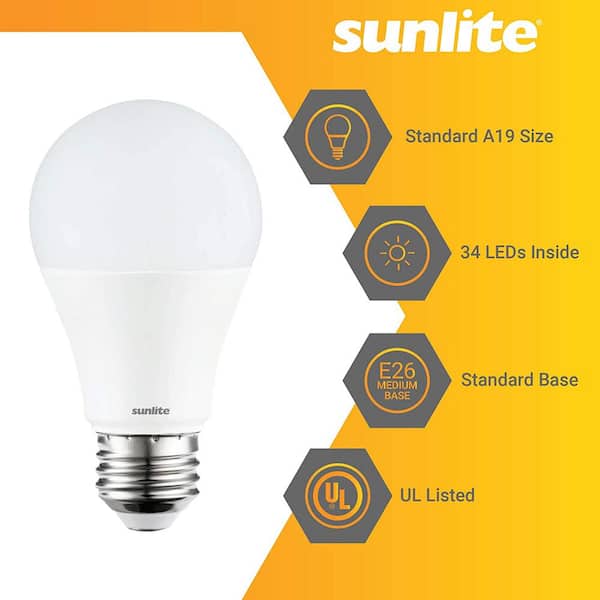 Sunlite A19/LED/14W/50K/6PK LED A19 Household 14W 6 Pack 5000K Super White Medium 100W Replacement Light Bulbs Base E26 