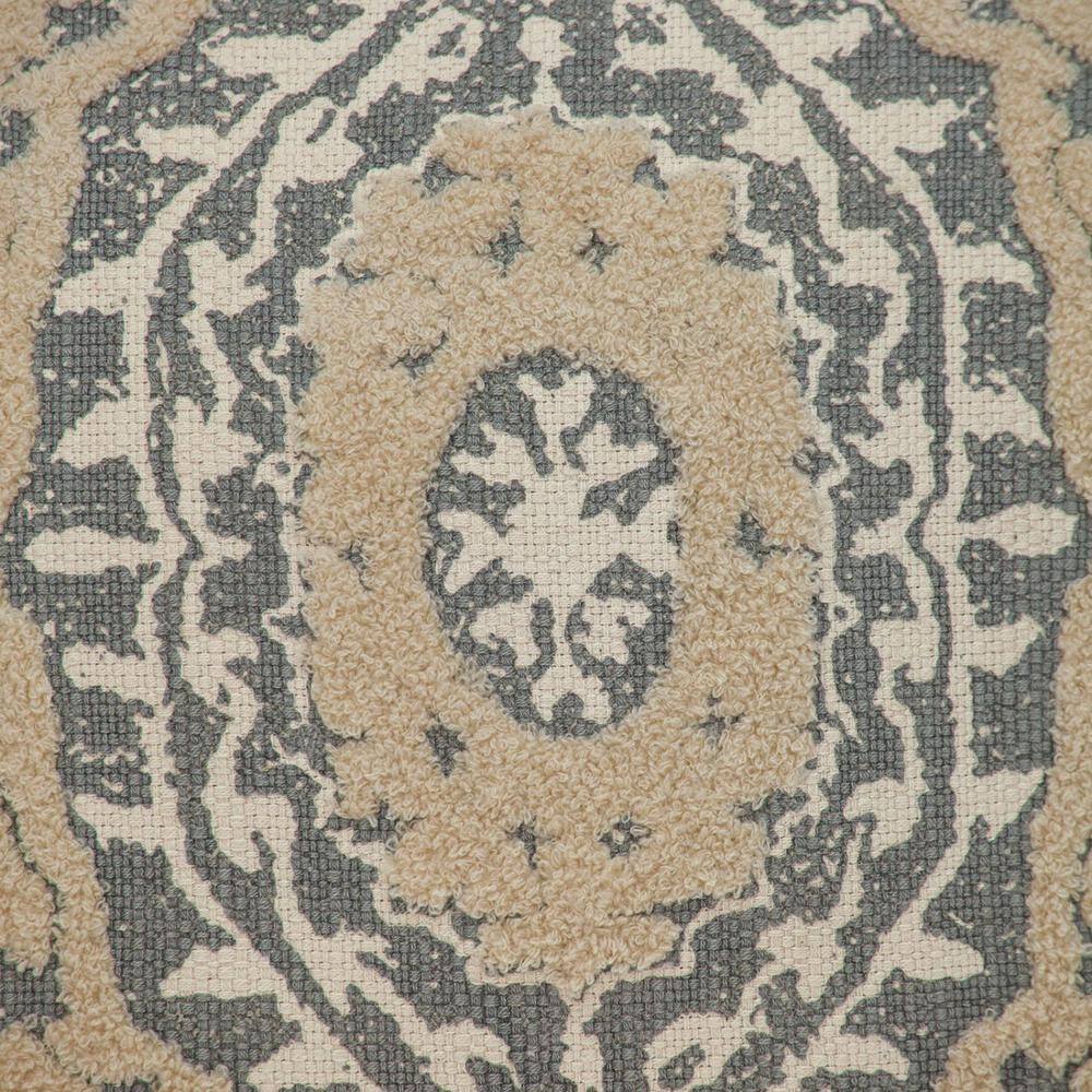 Abu Beige and Gray Embroidered Cotton Square Throw Pillow