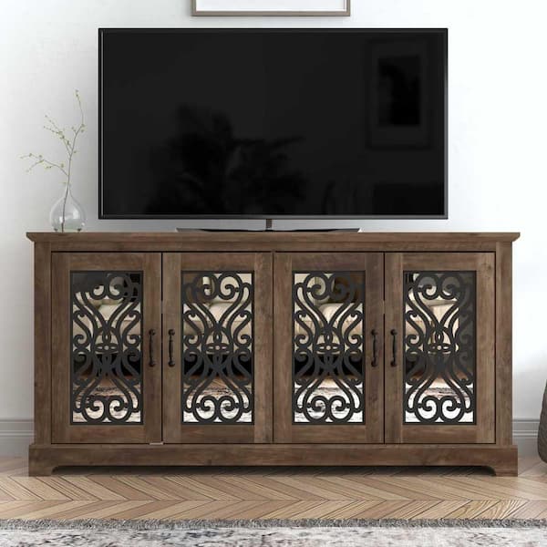 GALANO Calidia 59.1 in. Knotty Oak with Gray Stone 4 Door TV Stand Fits TV's up to 65 in.