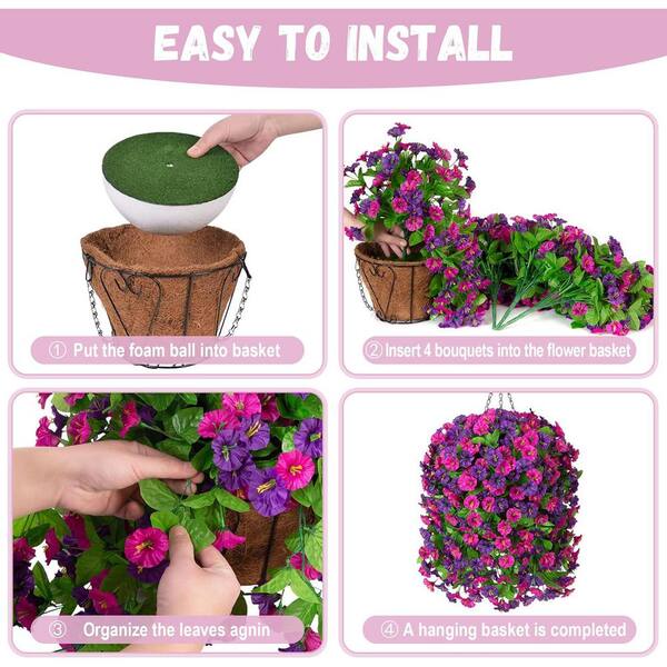 25 in. Red Outdoor Artificial Flowers with Hanging Basket Garden