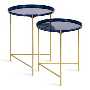 Ulani 18.50 in. Navy Blue Round Metal End Table with 2-Pieces