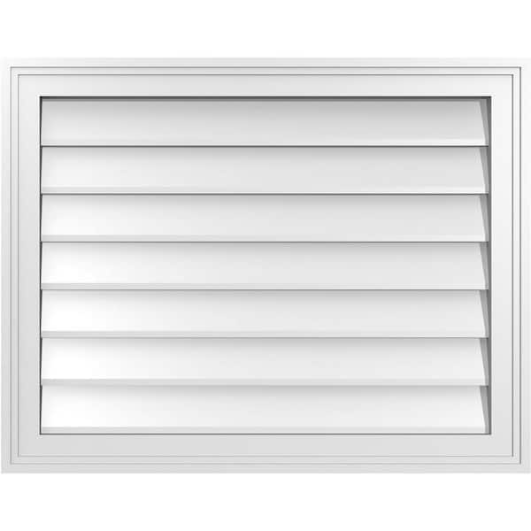 Ekena Millwork 28 in. x 22 in. Vertical Surface Mount PVC Gable Vent: Decorative with Brickmould Frame