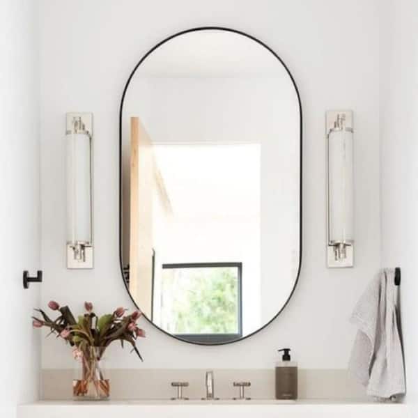 Vera 24 in. x 32 in. Modern Oval Framed Matte Black Wall Mount Vanity Mirror