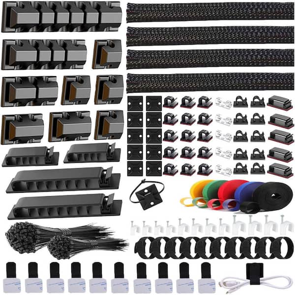 Cable Management Kit 327 PCS with Cable Sleeves, Clips, Holders, Organizer Straps, Fastening Ties, Zip Tie Mounts Black