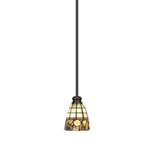 Unbranded Albany 60-Watt 1-Light Espresso Shaded Pendant Light with Cobblestone Art Glass Shade, No Bulbs Included