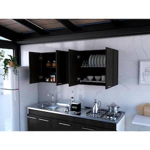 59.05 in. W x 12.4 in. D x 23.62 in. H in Black Assembled Upper Wall Kitchen Cabinet with Open shelves