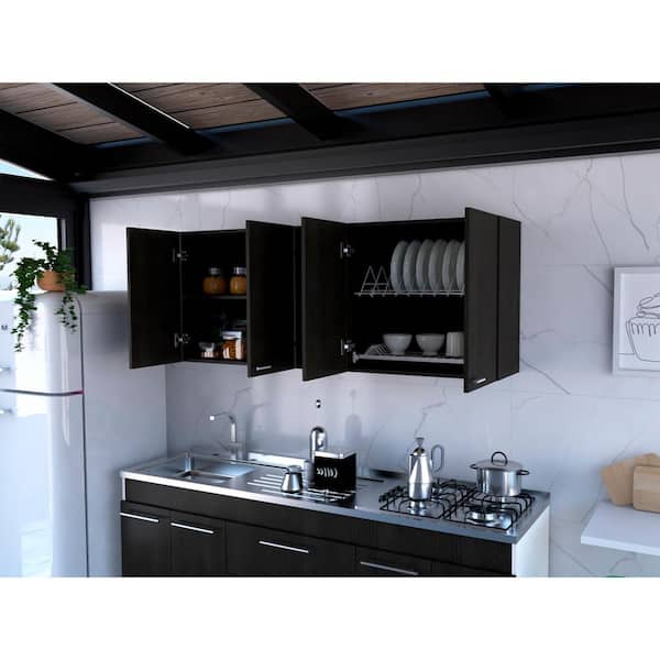 Unbranded 59.05 in. W x 12.4 in. D x 23.62 in. H in Black Assembled Upper Wall Kitchen Cabinet with Open shelves
