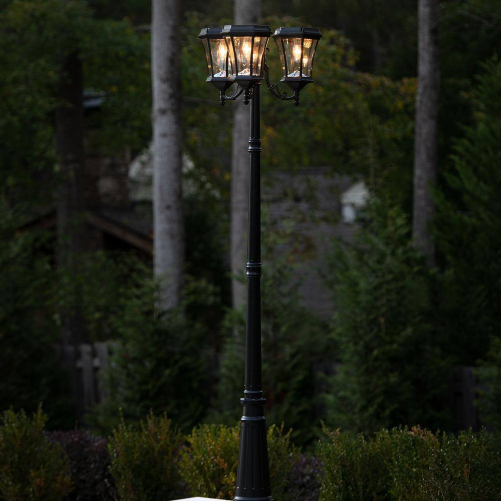 Victorian Style Black Aluminum Triple Solar Lamp Post