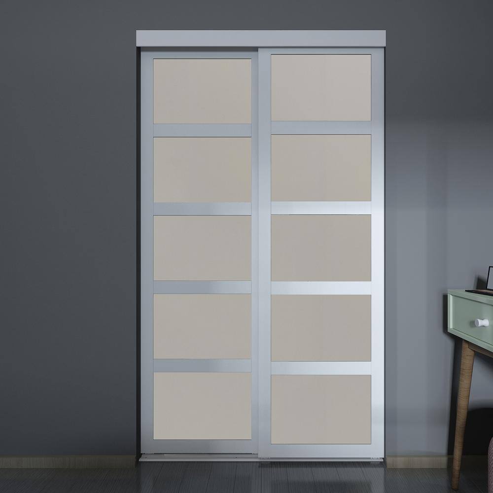 48 in. x 80.5 in. 5-Lite Indoor Studio MDF Wood White Frame with Frosted Gl