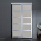 60 in. x 80.5 in. 5-Lite Indoor Studio White MDF Wood Frame with Frosted Glass Interior Sliding Closet Door