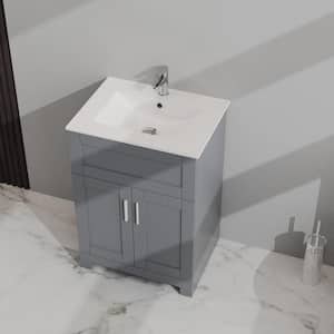 24 in. x 18 in. x 34 in. Utility MDF Bathroom Vanity Drop-in Laundry Sinks with Cabinet, Gray