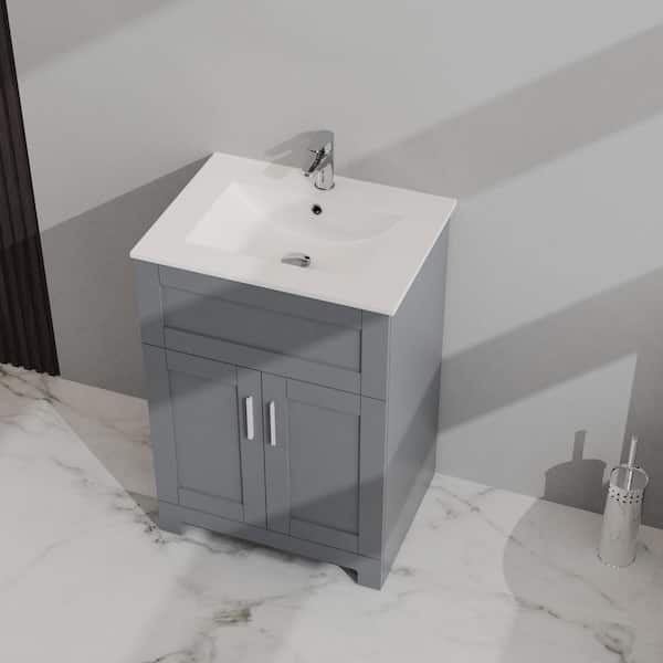 24 in. x 18 in. x 34 in. Utility MDF Bathroom Vanity Drop-in Laundry Sinks with Cabinet, Gray