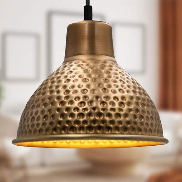 1-Light Brass Pendant with Hammered Metal Shade