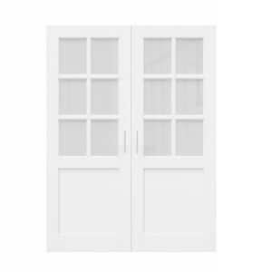 64 in. x 80 in. 6-Lite Frosted Glass Primed Solid Core French Door without Jamb Double Interior Door Slab+ Ball Catch