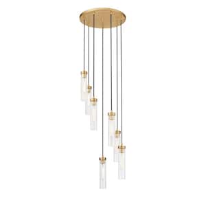 Beau 7-Light Rubbed Brass Shaded Round Chandelier with Clear Glass Shade with No Bulbs Included
