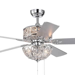 52 in. Indoor Hegasal Chrome Finish Pull Chain Ceiling Fan with Light Kit