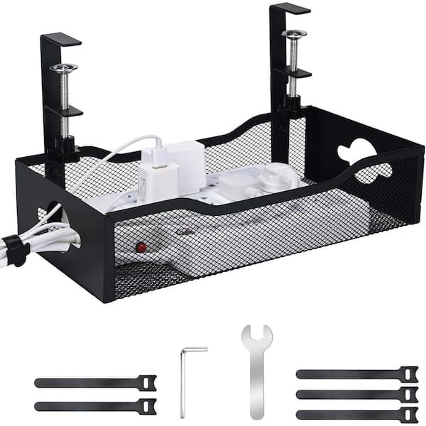 Under Desk Cable Management Tray Heavy Duty Metal Cord Organizer No Drill Installation Black XL