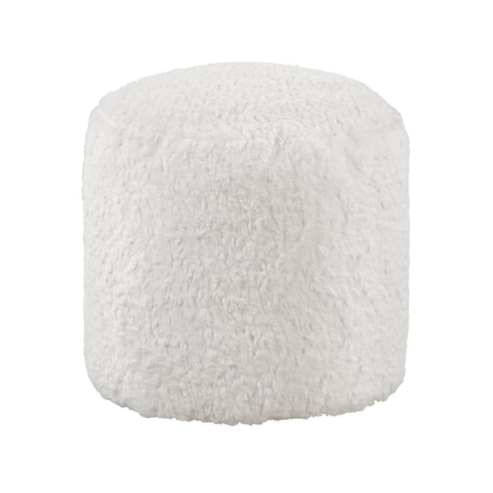 17 in. x 16 in. Modern Pouf Off-White Faux Fur Fabric Upholstered Ottoman b