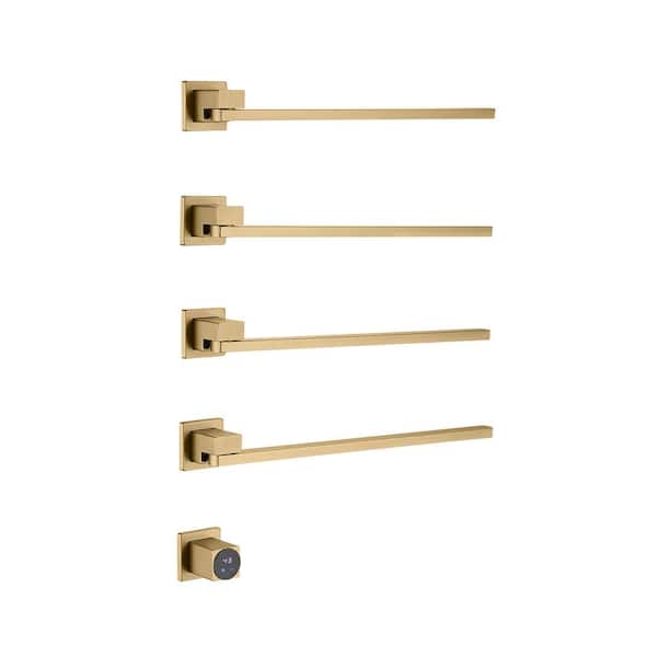 Unbranded 4-Bar Plug-In/Hardwired Swingable Wall Mounted Electric Towel Warmer Rack in Brushed Gold