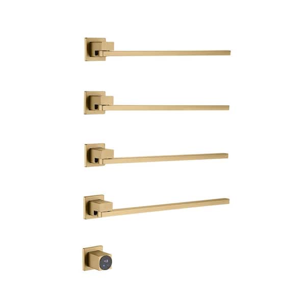 Unbranded 4-Bar Plug-In Hardwired Swingable Wall Mounted Electric Towel Warmer Rack in Brushed Gold Waterproof