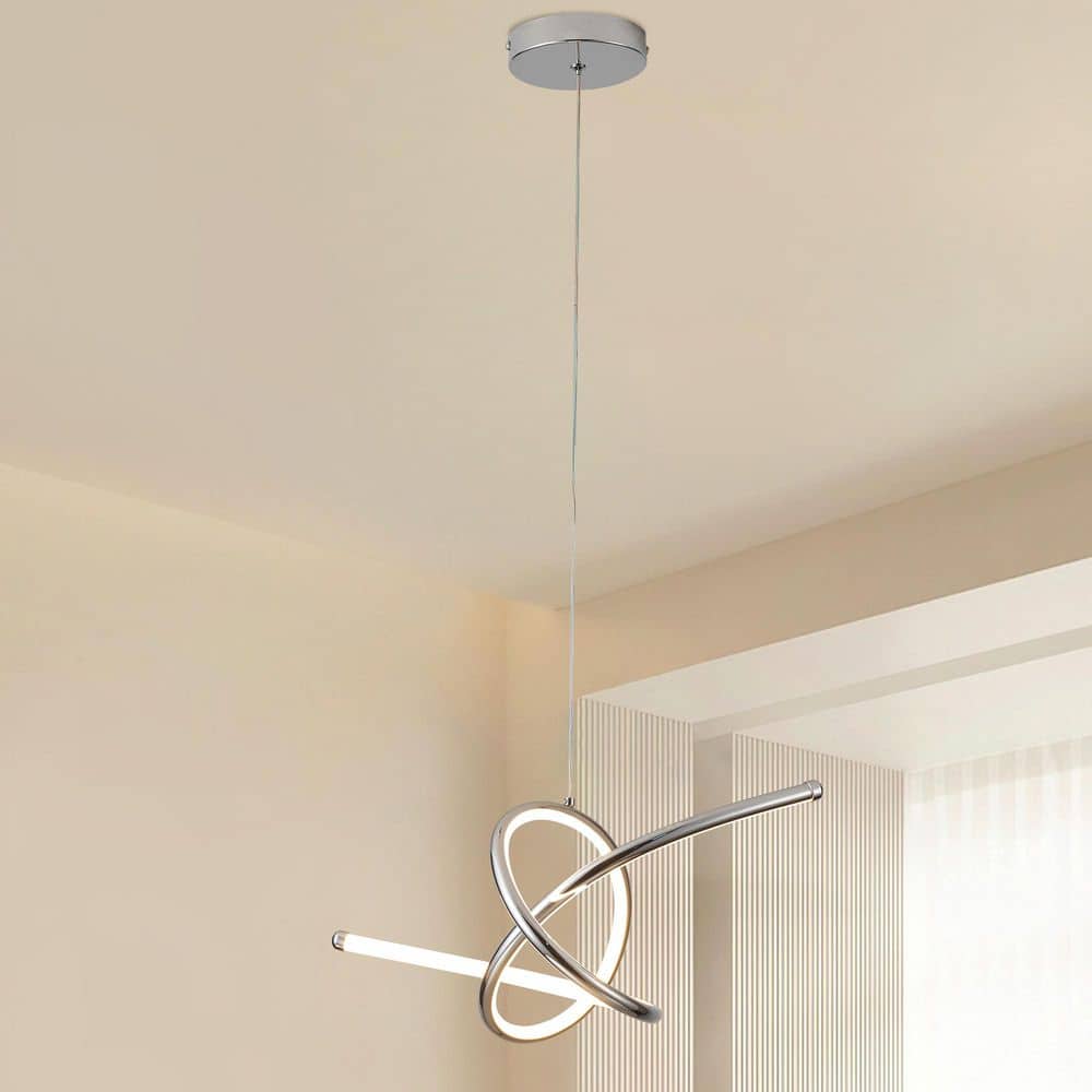 30-Watt 1 Light Modern Geometric Chrome Warm Light Integrated LED Pendant Light with White Acrylic Shade for Dining Room price history on PriceWatchPro